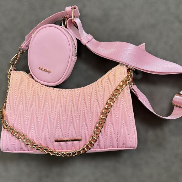 ALDO Ombre Crossbody Bag w Utility Pouch Chain Strap Pastel Pink Faux Leather - Picture 1 of 10